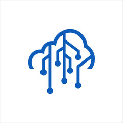 Abstract cloud technology logo vector. chip sign web digital network internet tech concept illustration