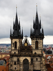 Church of Our Lady Before Tyn with stormy clouds on a winter day - Prague, Czech Republic