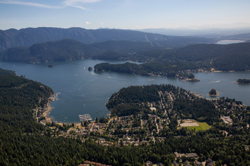 Aerial View of Deep Cove during a sunny summer morning. Located in North Vancouver, British Columbia, Canada.