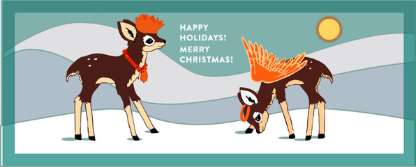 web banner merry Christmas deer angel crown