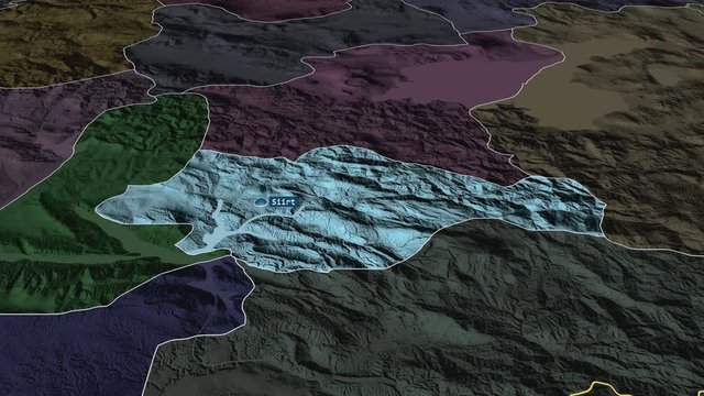 Siirt - province of Turkey with its capital zoomed on the administrative map of the globe. Animation 3D