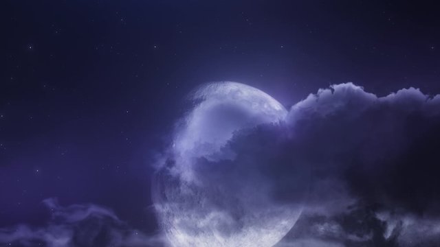 Beautiful MOON behind the clouds in a starry night | Ultra realistic 3D animation in Full HD - 50fps