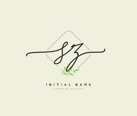 S Z SZ Beauty vector initial logo, handwriting logo of initial signature, wedding, fashion, jewerly, boutique, floral and botanical with creative template for any company or business.