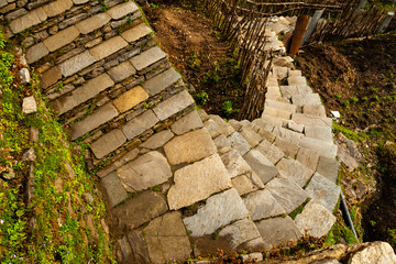 Stone step along the trail in Himalayas.