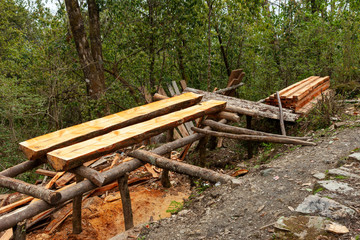 Two piece of hand saw timber in Himalayas.
