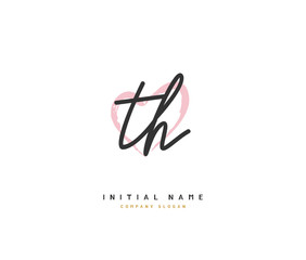 Obraz premium T H TH Beauty vector initial logo, handwriting logo of initial signature, wedding, fashion, jewerly, boutique, floral and botanical with creative template for any company or business.