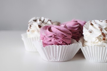 Set of homemade marshmallow zephyr on white background