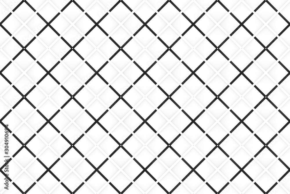 Poster 3d rendering. seamless modern white black grid line pattern design wall background.
