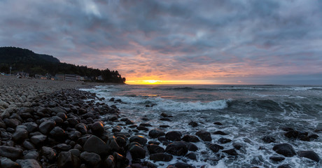 Seaside, Oregon Coast, United States of America. Beautiful Panoramic View of a Rocky Beach on the...