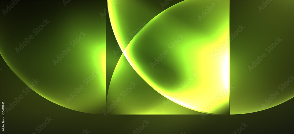Fototapete techno glowing glass geometric shapes vector background, futuristic dark template with neon light ef
