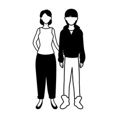 couple of people faceless on white background