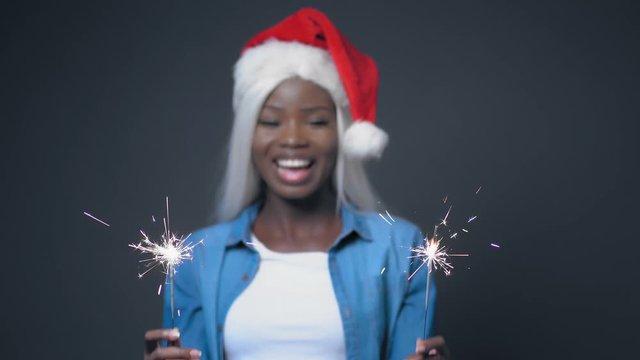 African sexy girl with white hair Happy christmas