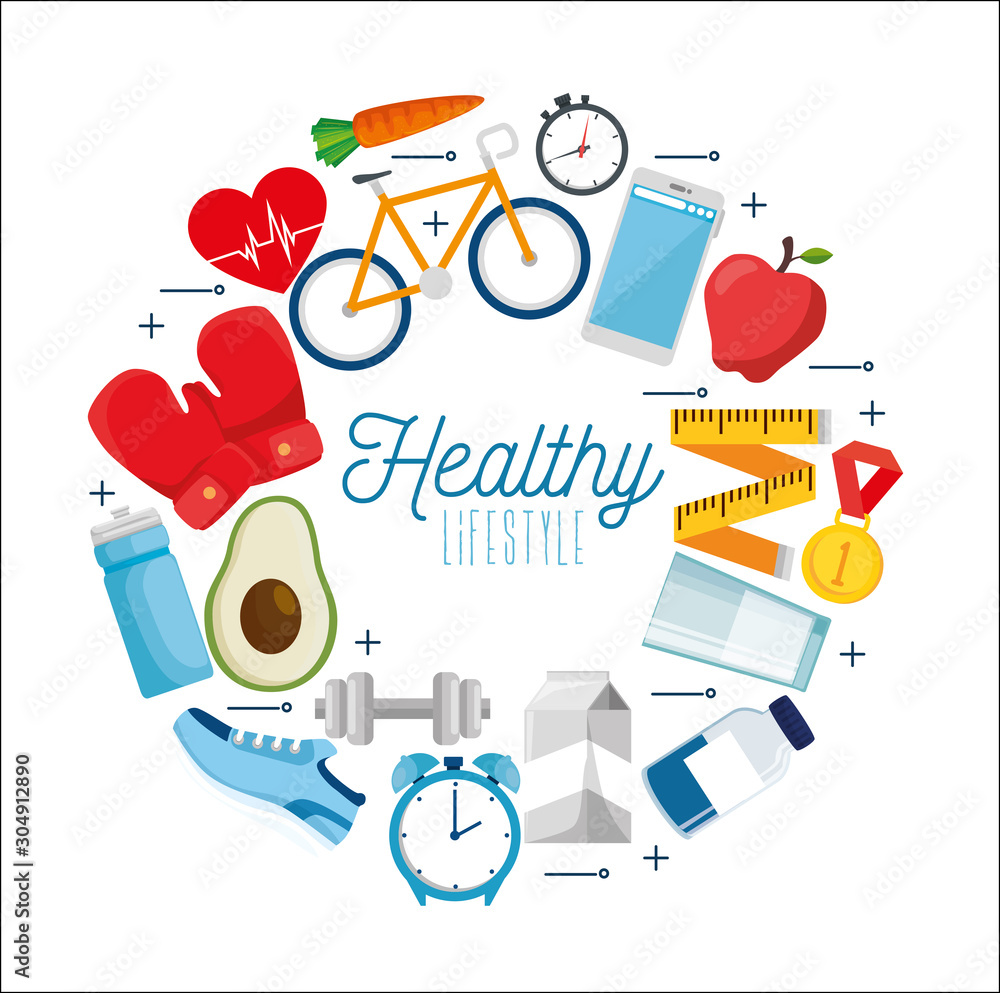 Wall mural poster healthy lifestyle with set icons vector illustration design