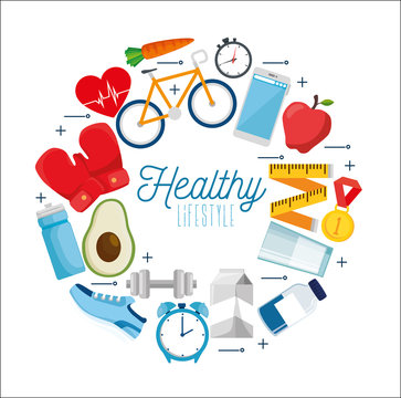 poster healthy lifestyle with set icons vector illustration design