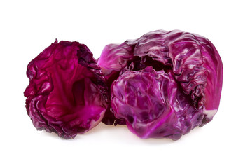 Purple cauliflower leaves isolated on white background