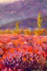 Türaufkleber Ölgemälde Lavendelfeld - Schöne Impressionismus abstrakte Blumenmalerei Provence - Französische toskanische Blumenlandschaft © weris7554