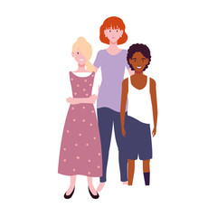 group of people with different poses on white background