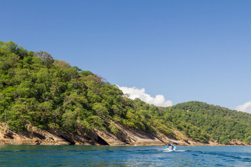 Fototapeta premium Cuajiniquil beach, Santa Elena Bay, geological formations in Santa Rosa National Park, Guanacaste Costa Rica.