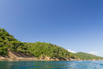 Fototapeta na wymiar Cuajiniquil beach, Santa Elena Bay, geological formations in Santa Rosa National Park, Guanacaste Costa Rica.