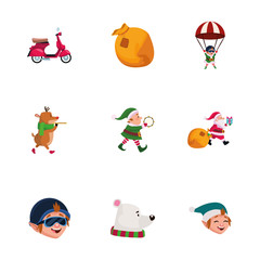 Merry christmas icon set vector design