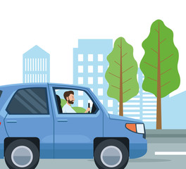 Person driving car vector design