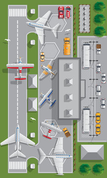 Terminal Of The Airport. View From Above. Vector Illustration.