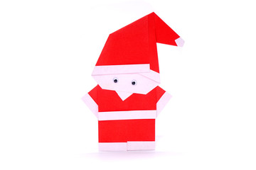 Origami paper art : Santa Clausisolated on white background, for greeting season of Christmas and New year.