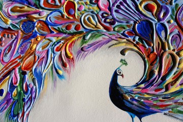 Peacock, artwork in mixed medias
