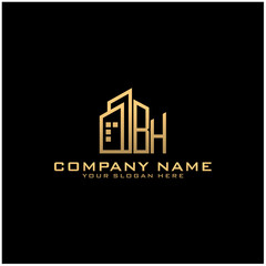 Letter BH With Building For Construction Company Logo