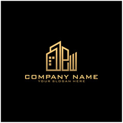 Fototapeta premium Letter EW With Building For Construction Company Logo