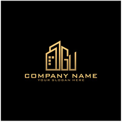 Naklejka premium Letter GU With Building For Construction Company Logo