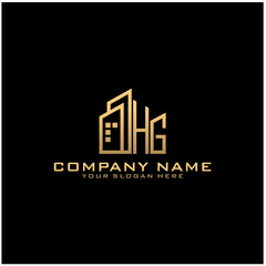 Letter HG With Building For Construction Company Logo