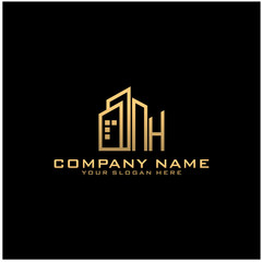 Letter NH With Building For Construction Company Logo