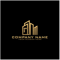 Letter NM With Building For Construction Company Logo