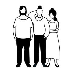 group of people faceless with different poses on white background