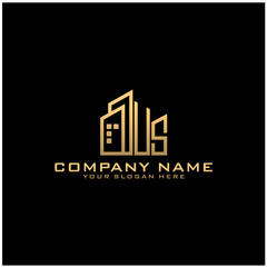 Letter US With Building For Construction Company Logo