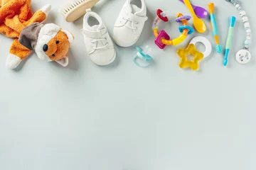 Fototapeten Baby care accessories flat lay © nerudol