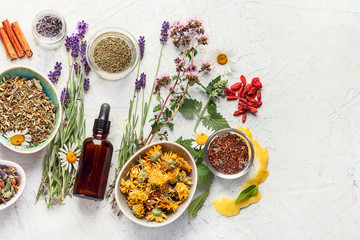 Various kinds of herbal tea