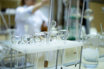 Flasks and test tubes in the laboratory.Concepts of scientific research and development