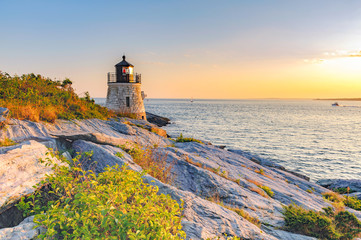 Castle Hill Lighthouse, Newport Rhode Island beautiful scenic New England landscape - obrazy, fototapety, plakaty