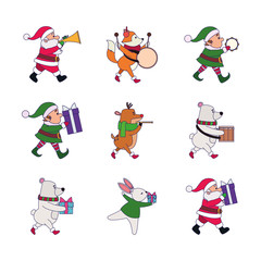 Merry christmas icon set vector design