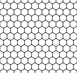 Monochrome hexagon honeycomb background. Black and white seamless pattern. Vector illustration.