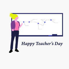 Happy teacher's day poster background concept. Pretty Woman Teacher. vector flat illustration creative graphic design