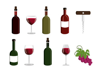 bundle wine with set icons vector illustration design