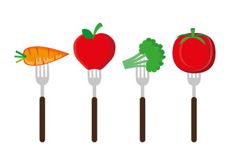 Fototapeta na wymiar set of cutlery with fresh vegetables vector illustration design