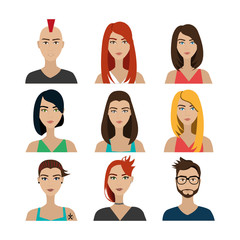 group people punk style avatar character vector illustration design