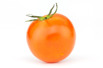 one fresh red tomato isolated on white background.