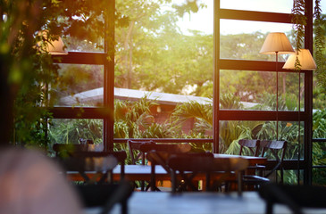 Empty chairs in cafe Sun exposure submitted The room we do not live closer to nature.