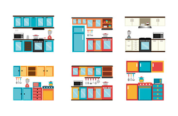 Obraz na płótnie Canvas integral kitchen front scenes icons vector illustration design