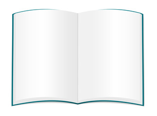 Open book, realistic vector mock-up. Blank white page journal or magazine, template. Empty brochure, booklet or catalog spread, mockup for design
